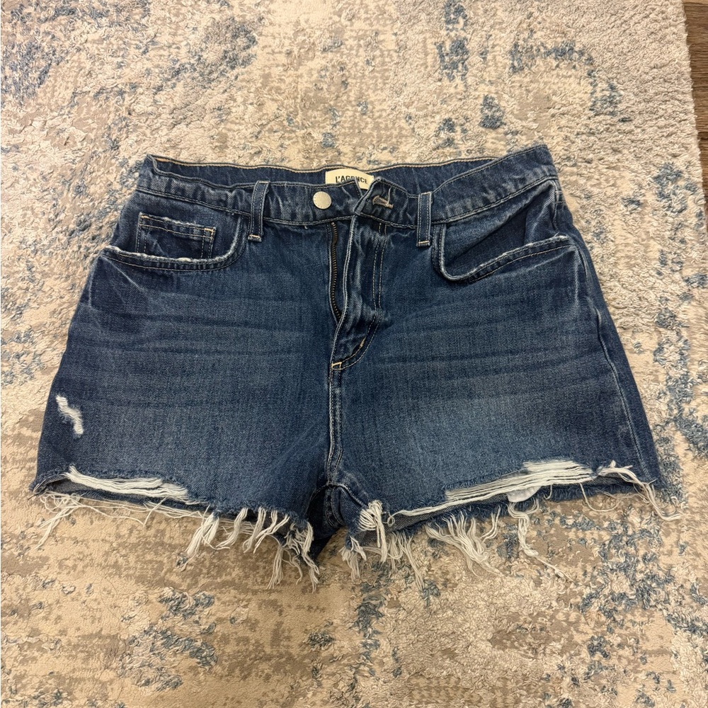 L’AGENCE Clark High Rise Distressed Denim Shorts
